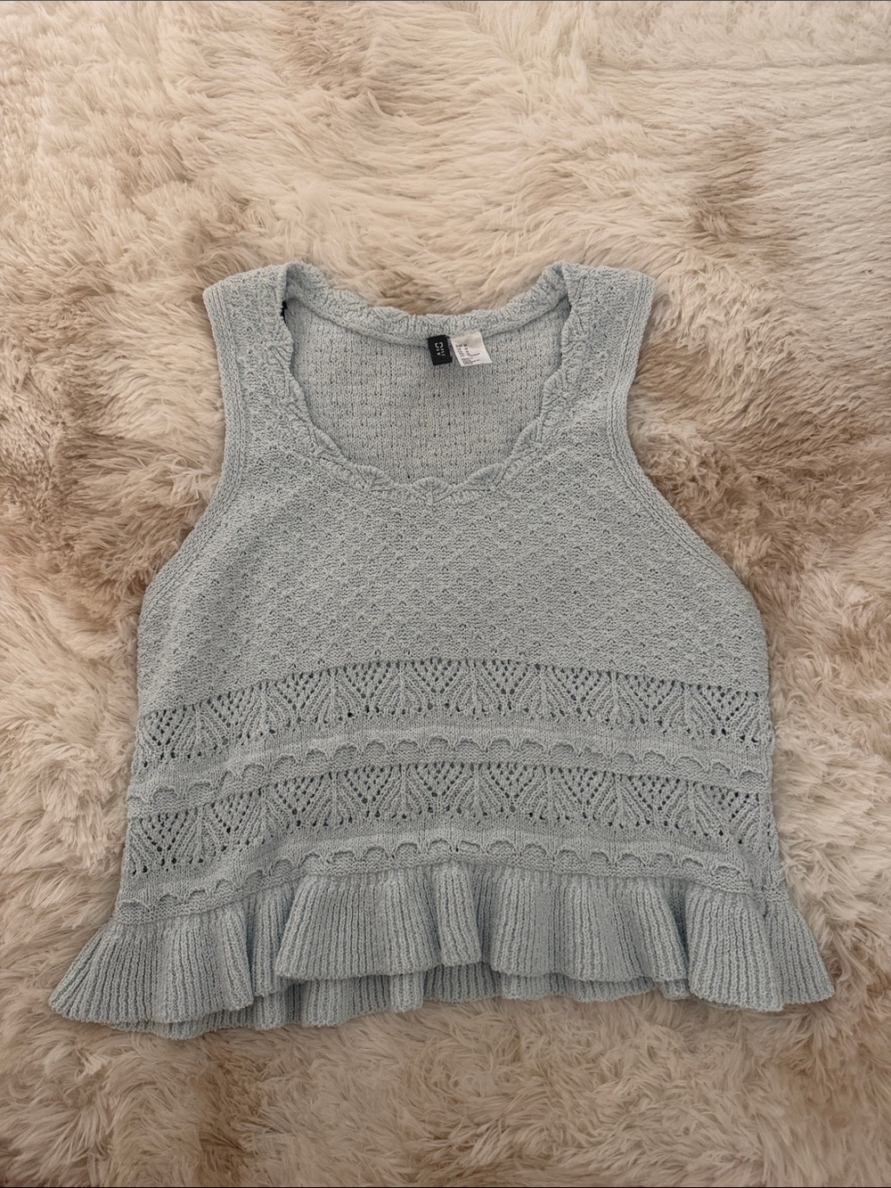 H&M Pale Blue Knit Ruffle Hem Tank